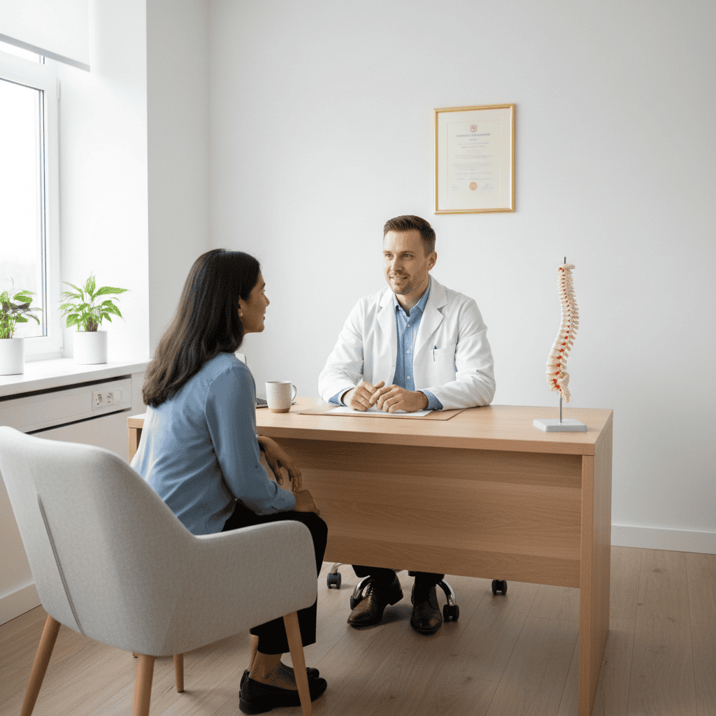 A professional gynecologist consulting with a patient for venereal infection treatment durban in a clean office setting.