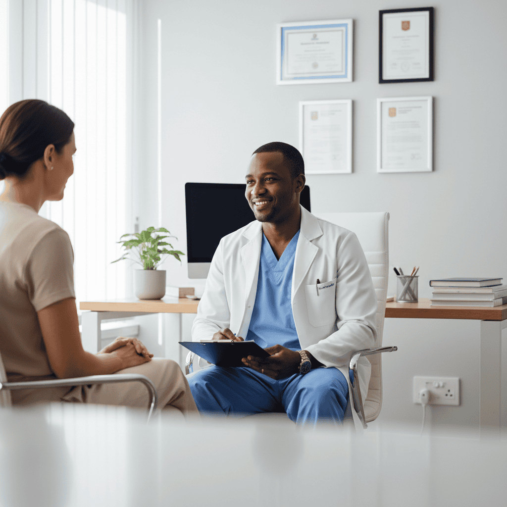 A compassionate doctor consulting with a patient at a safe pregnancy termination clinic durban office.