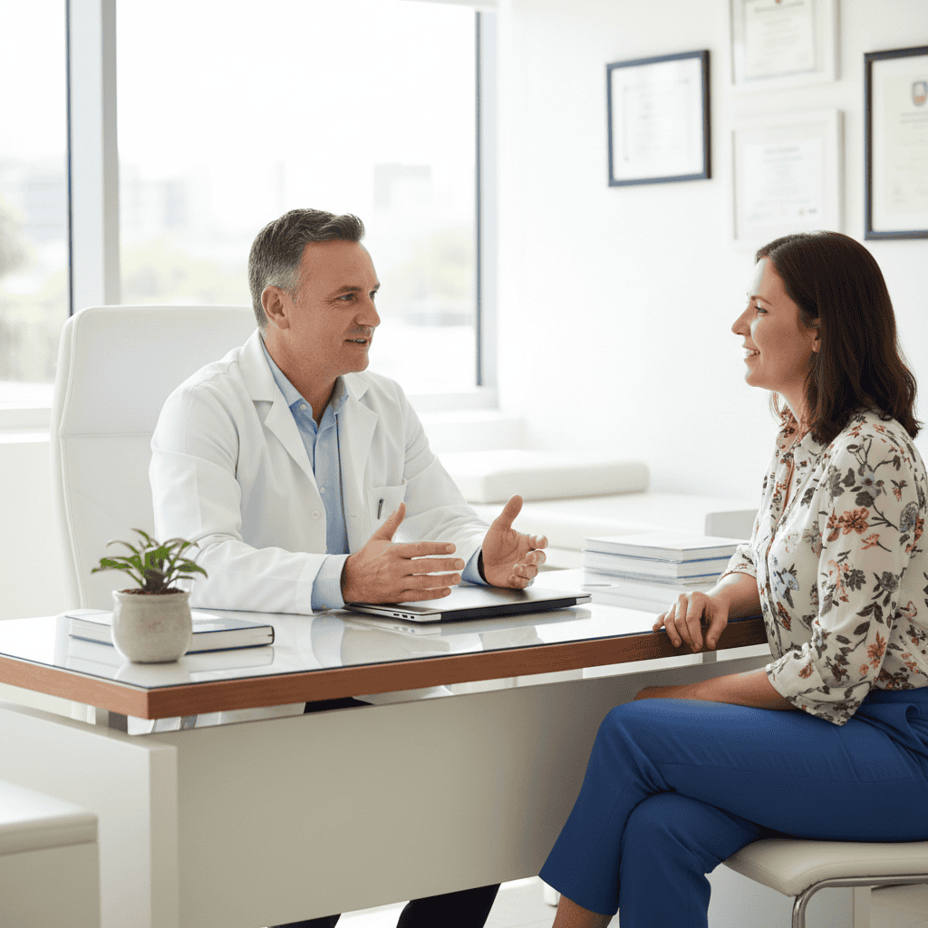 A compassionate consultation with an endometriosis specialist durban in a modern medical office setting.